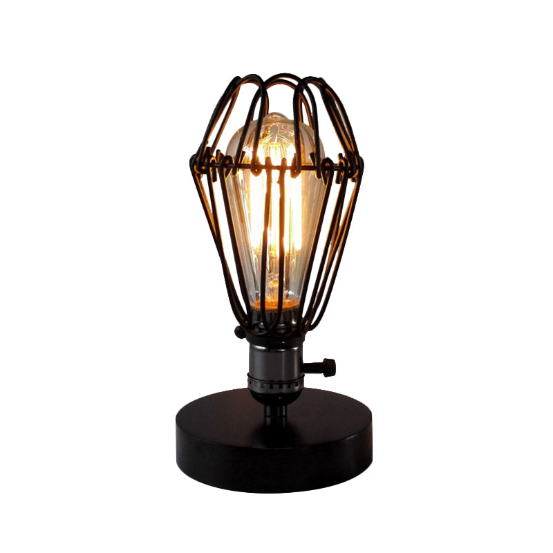 Wrought Iron Black Table Lighting Wire Frame 1 Light Industrial Style Table Lamp with Petal Design