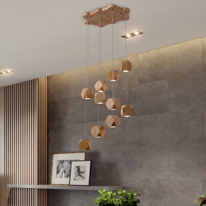 Modern Spiral Wood LED Cluster Pendant Light 10/13-Head Ceiling Light Fixture for Living Room