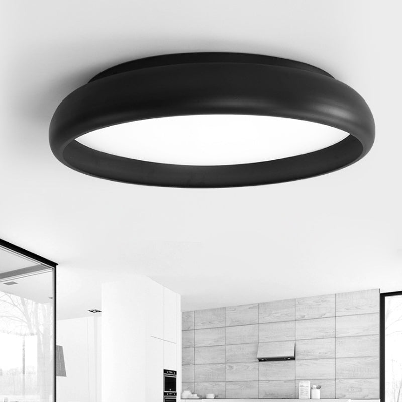 Circular Flush Mount Ceiling Light Nordic Metal Black/White Integrated LED Ceiling Flush Mount for Bedroom in Warm/White with Acrylic Diffuser