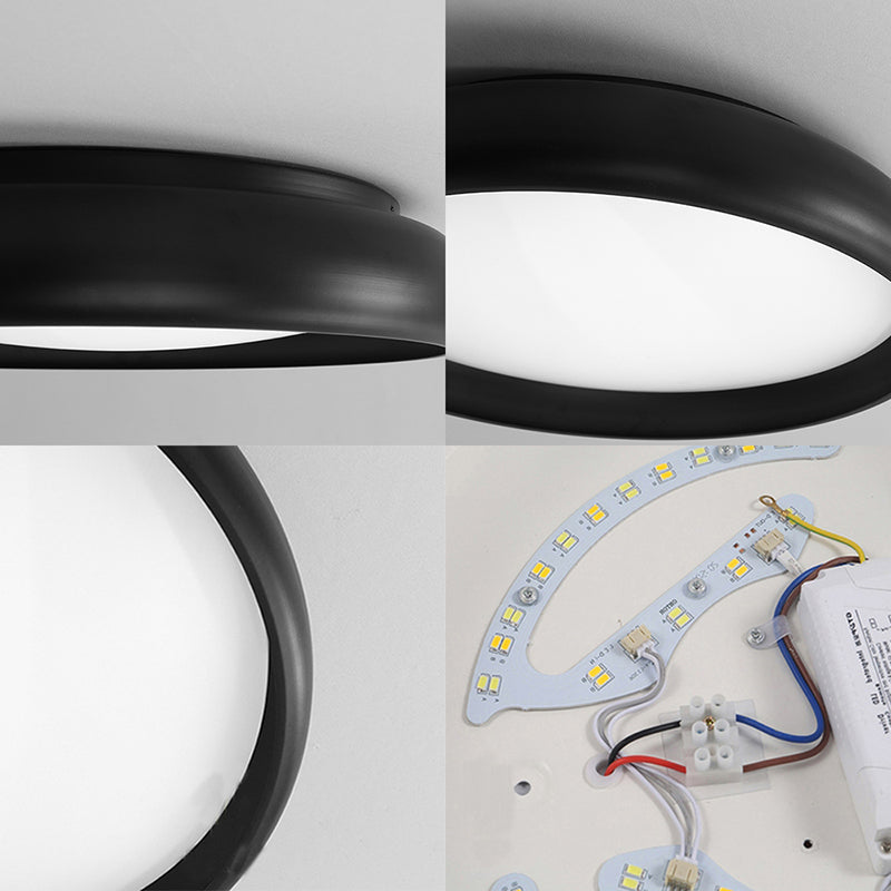 Plafoniera circolare da incasso a soffitto in metallo nordico nero/bianco LED integrato da incasso per camera da letto in bianco caldo/bianco con diffusore in acrilico