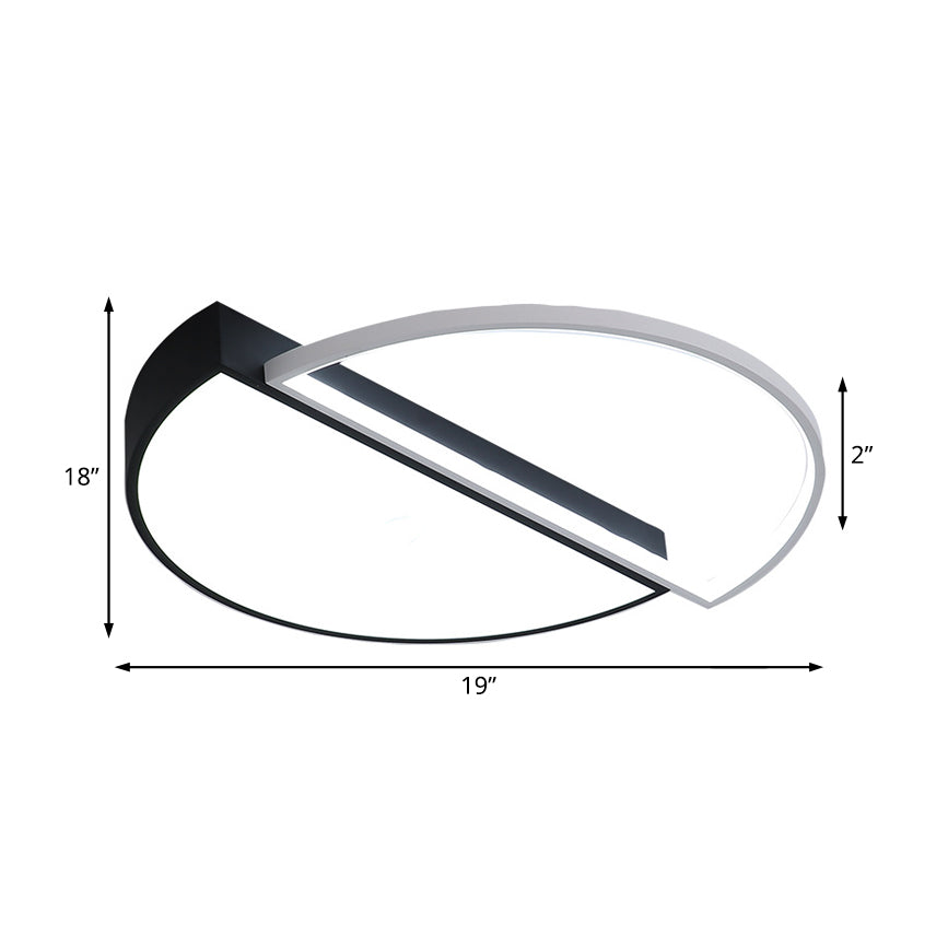 Lampe encastrée en demi-cercle moderne en métal LED noir/blanc, plafonnier avec diffuseur en acrylique en lumière blanche/chaude, 18"/21,5" de large