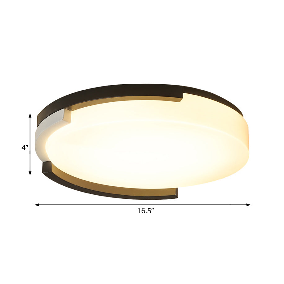 Round Flush Lamp Simple Metal LED Black and White Ceiling Light Fixture with Acrylic Diffuser in White/Warm Light, 16.5"/20.5" Wide