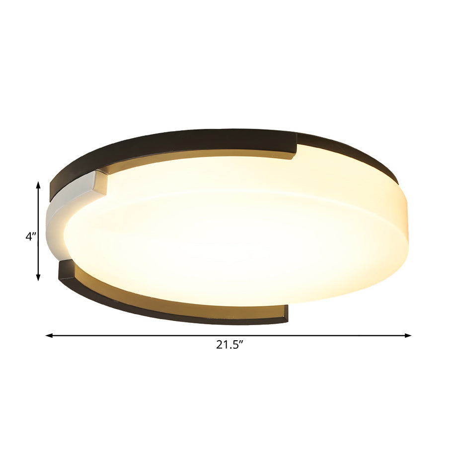 Round Flush Lamp Simple Metal LED Black and White Ceiling Light Fixture with Acrylic Diffuser in White/Warm Light, 16.5"/20.5" Wide