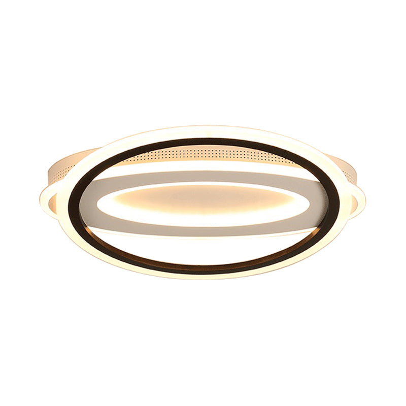 Plafonnier elliptique en métal, plafonnier LED blanc contemporain, lumière blanche/chaude, 16,5"/19,5"/23,5" de large