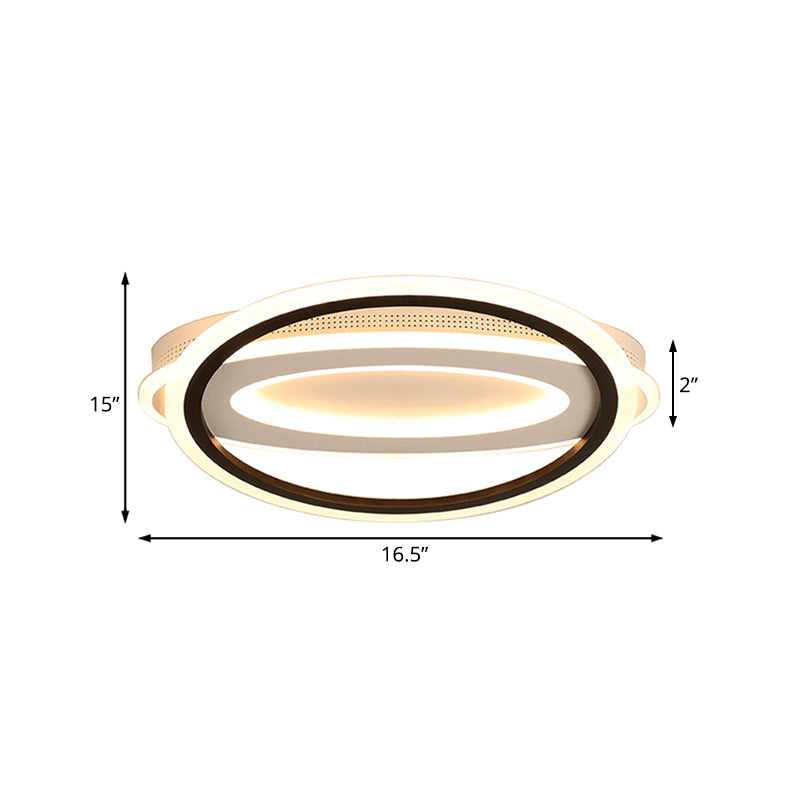 Elliptical Metal Flush Light Contemporary LED White Ceiling Lamp in White/Warm Light, 16.5"/19.5"/23.5" Wide