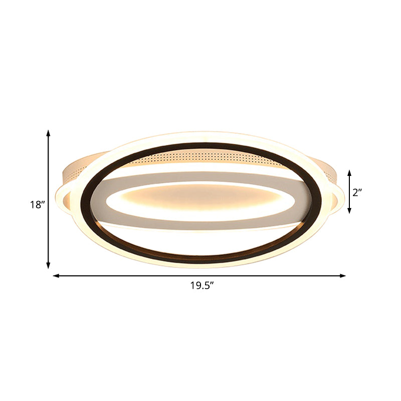 Plafonnier elliptique en métal, plafonnier LED blanc contemporain, lumière blanche/chaude, 16,5"/19,5"/23,5" de large