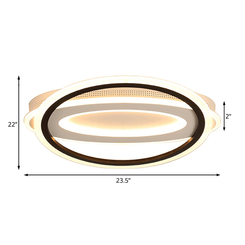 Elliptical Metal Flush Light Contemporary LED White Ceiling Lamp in White/Warm Light, 16.5"/19.5"/23.5" Wide