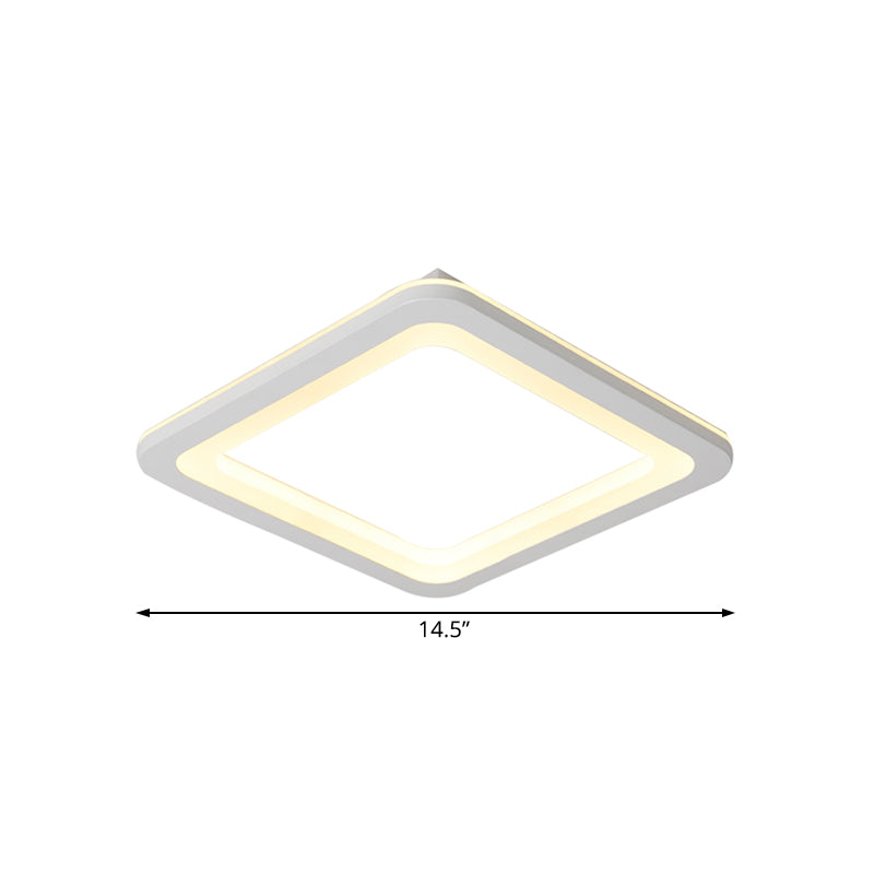 Quadratische, bündige Beleuchtung, einfache weiße LED-Deckenleuchte aus Metall in weißem/warmem Licht, 10"/14,5"/19" breit