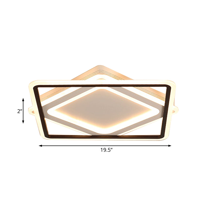 Éclairage encastré en métal carré Plafonnier LED blanc moderne, blanc / lumière chaude, 16,5 "/ 19,5" / 23,5 "de large