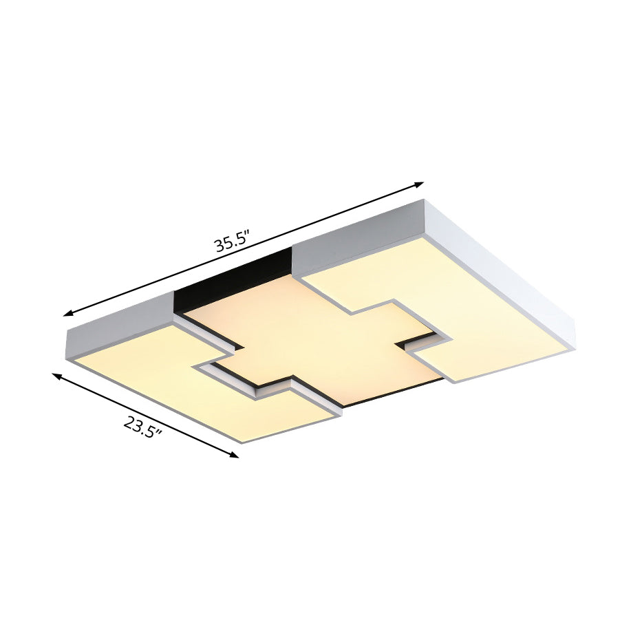 Éclairage encastré rectangulaire en métal et acrylique Plafonnier LED blanc moderne, blanc / lampe à trois vitesses avec Design rainuré