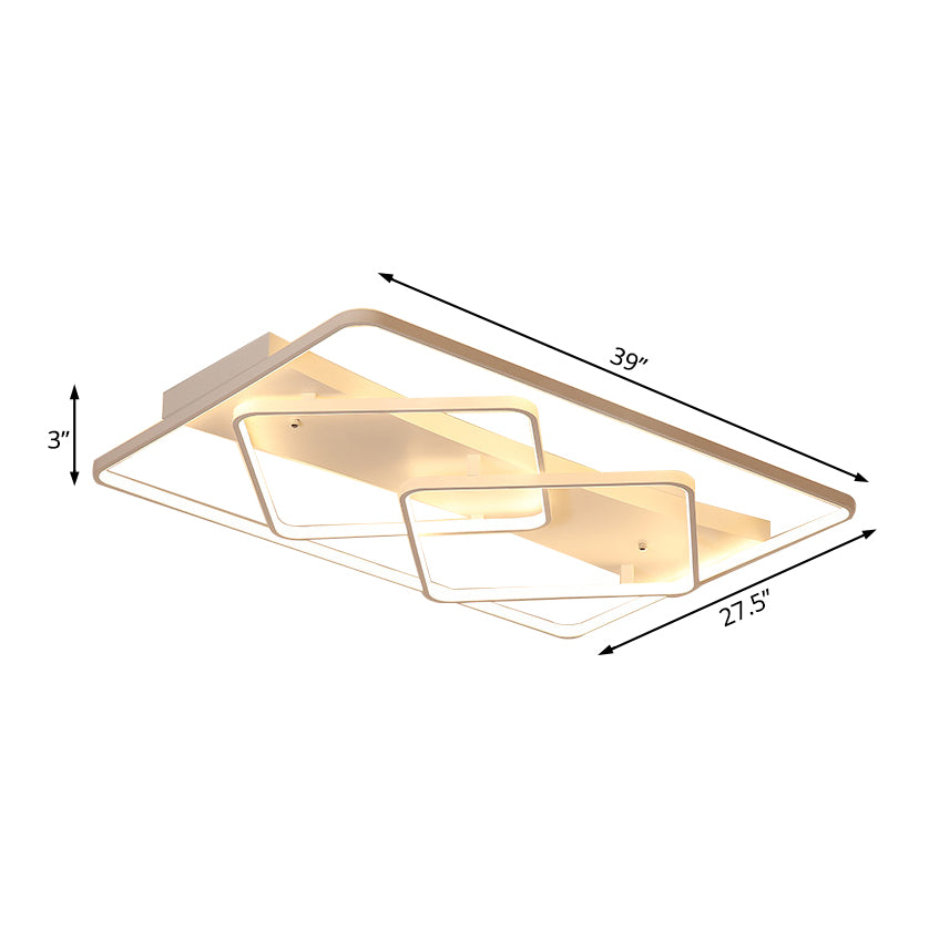 Weiße geometrische Einbauleuchte Moderne LED-Deckenleuchte aus Metall in weißem/warmem Licht, 34,5"/39" breit