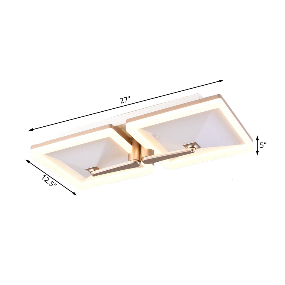 Plafoniera da soffitto quadrata a filo quadrato in metallo minimalista a 2/4/6 teste Lampada da soffitto a LED bianca con luce di terza marcia