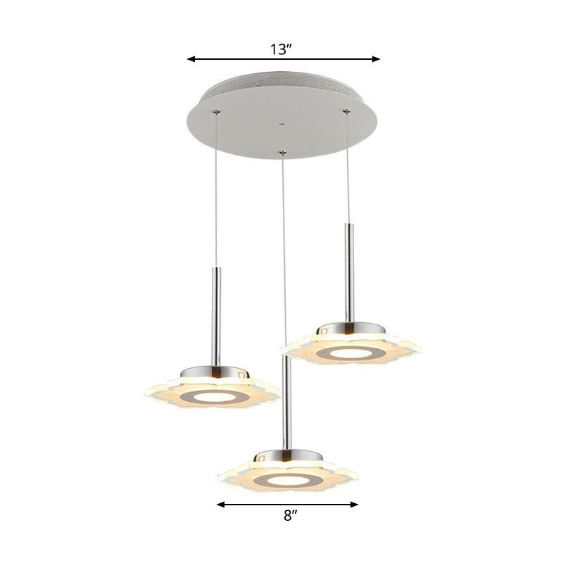 Modernism Flower Cluster Pendant Acrylic 3-Head LED Dinging Room Lamp in Warm/White/Natural Light with Linear/Round Canopy