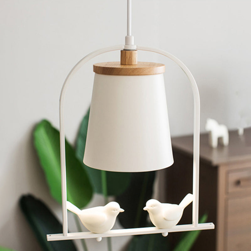 Mini Pendant Light White, Adjustable Ceiling Fixture with Bird Decoration Modern Style