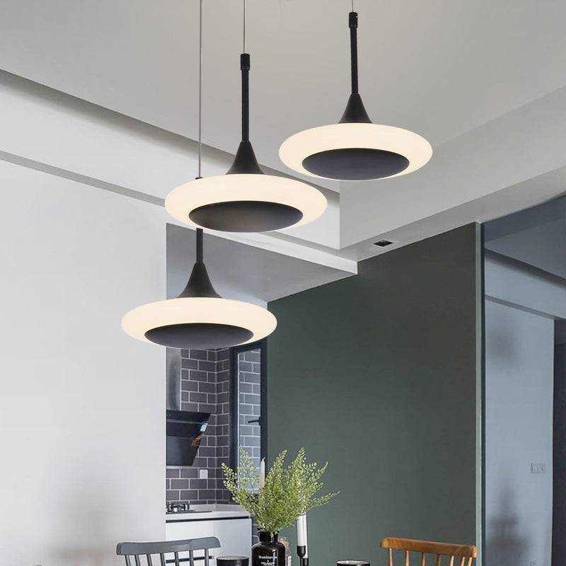 Black Trumpet Ceiling Light Contemporary LED Acrylic Drop Pendant with Round/Linear Canopy