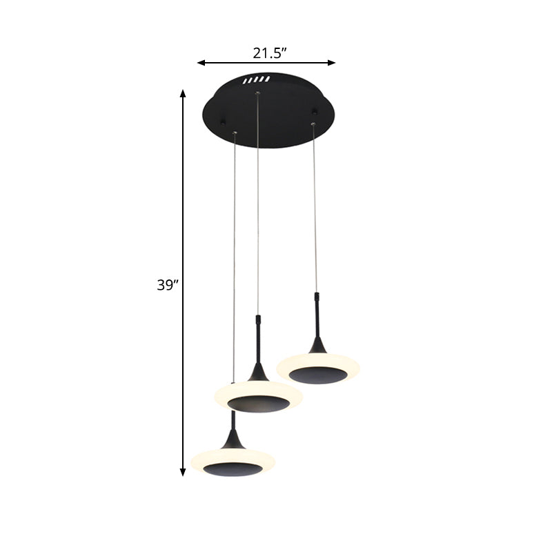 Black Trumpet Ceiling Light Contemporary LED Acrylic Drop Pendant with Round/Linear Canopy