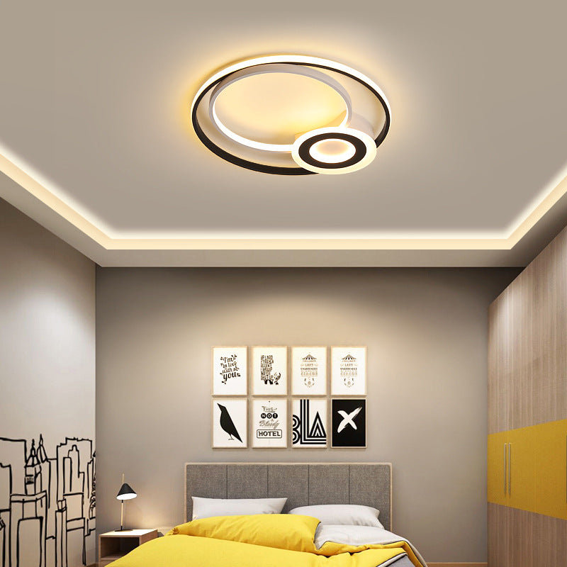 Multi Rings Flush Mount Nordic Acrylic Black and White 16"/19.5"/23.5" Dia Integrated LED Ceiling Fixture for Bedroom in Warm/White