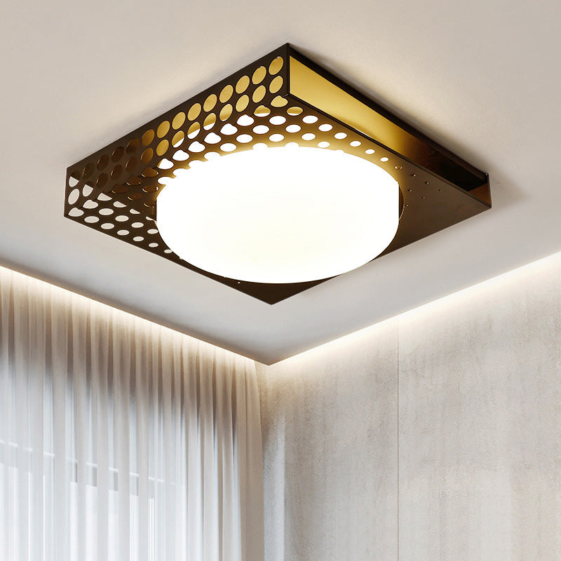 Lampada da soffitto quadrata in ferro con paralume acrilico cilindrico bianco nordico/nero per camera da letto in bianco caldo/caldo