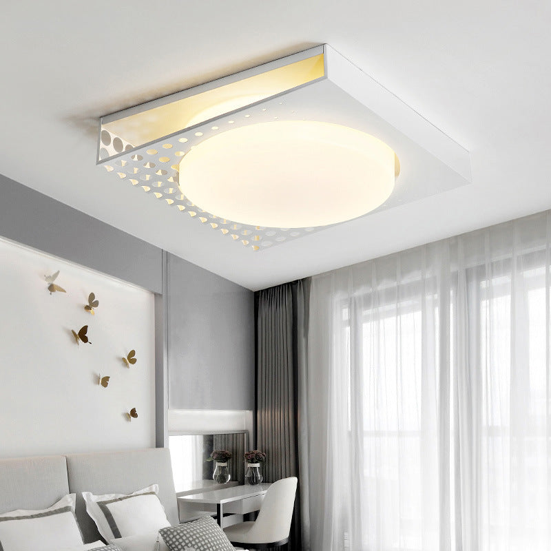 Lampada da soffitto quadrata in ferro con paralume acrilico cilindrico bianco nordico/nero per camera da letto in bianco caldo/caldo