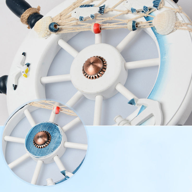 Hanging Lamp for Bedroom, Adjustable Pendant Lighting in White with Ship Wheel Design Nautical Style