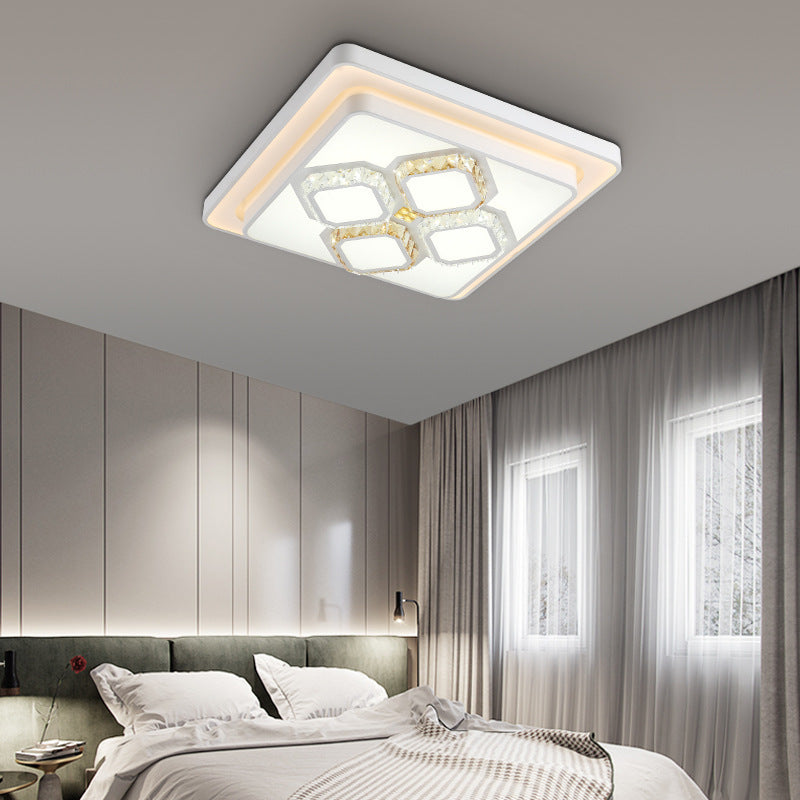 Quadratische/rechteckige Wohnzimmer Flush Mount Lampe Kristall LED Einfache Flushmount Beleuchtung in Weiß