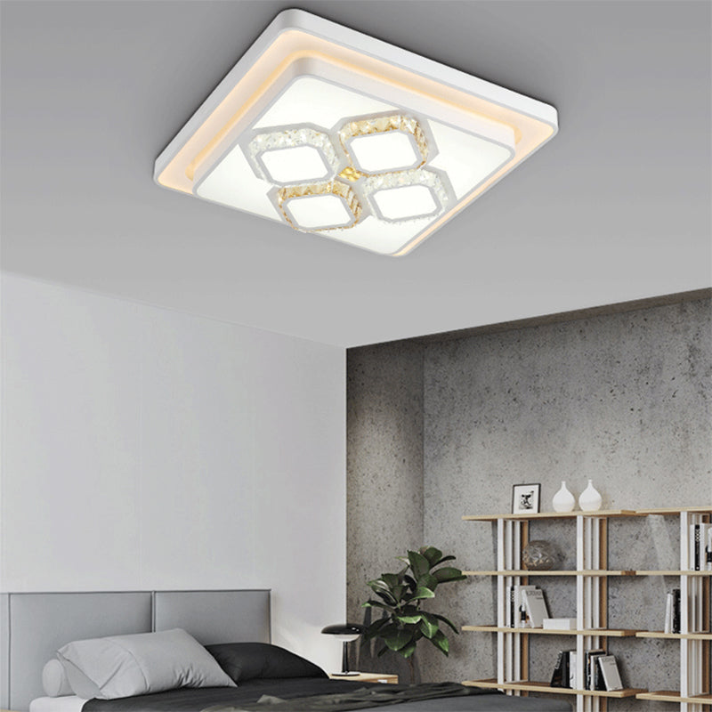 Quadratische/rechteckige Wohnzimmer Flush Mount Lampe Kristall LED Einfache Flushmount Beleuchtung in Weiß