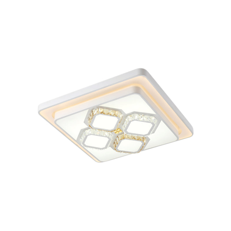 Square/Rectangular Living Room Flush Mount Lamp Crystal LED Simple Flushmount Lighting in White