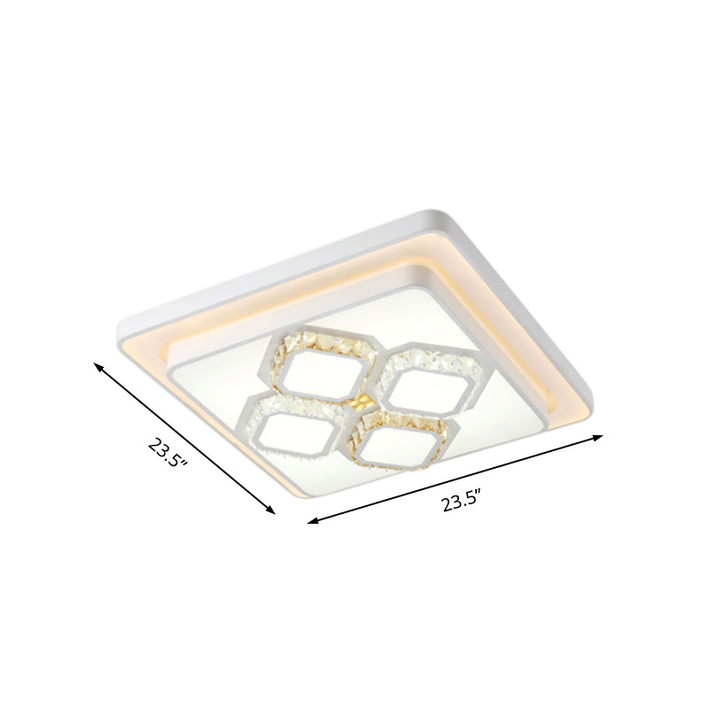 Square/Rectangular Living Room Flush Mount Lamp Crystal LED Simple Flushmount Lighting in White