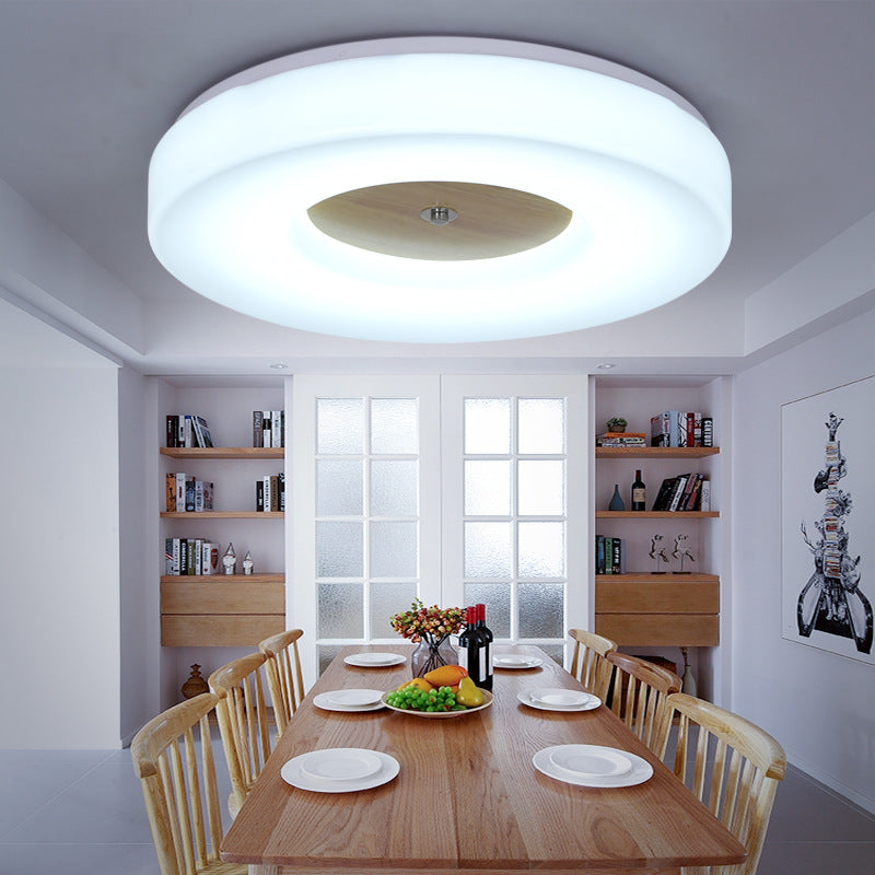 Simple Concentric Circle Flush Ceiling Light Wood and Acrylic 8 "/13" /15 "/19" Wide Led Ceiling Lamp for Dining Room-Warm