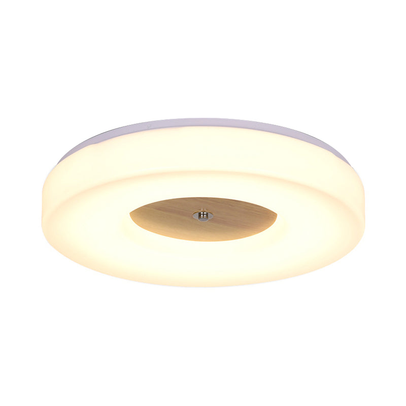 Simple Concentric Circle Flush Ceiling Light Wood and Acrylic 8 "/13" /15 "/19" Wide Led Ceiling Lamp for Dining Room-Warm