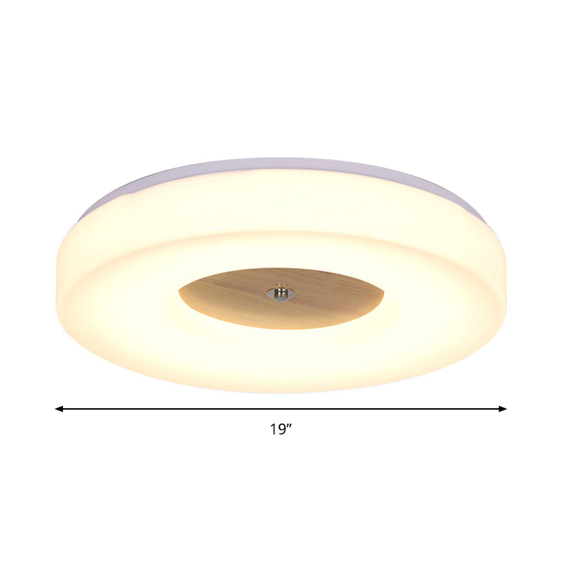 Simple Concentric Circle Flush Ceiling Light Wood and Acrylic 8 "/13" /15 "/19" Wide Led Ceiling Lamp for Dining Room-Warm