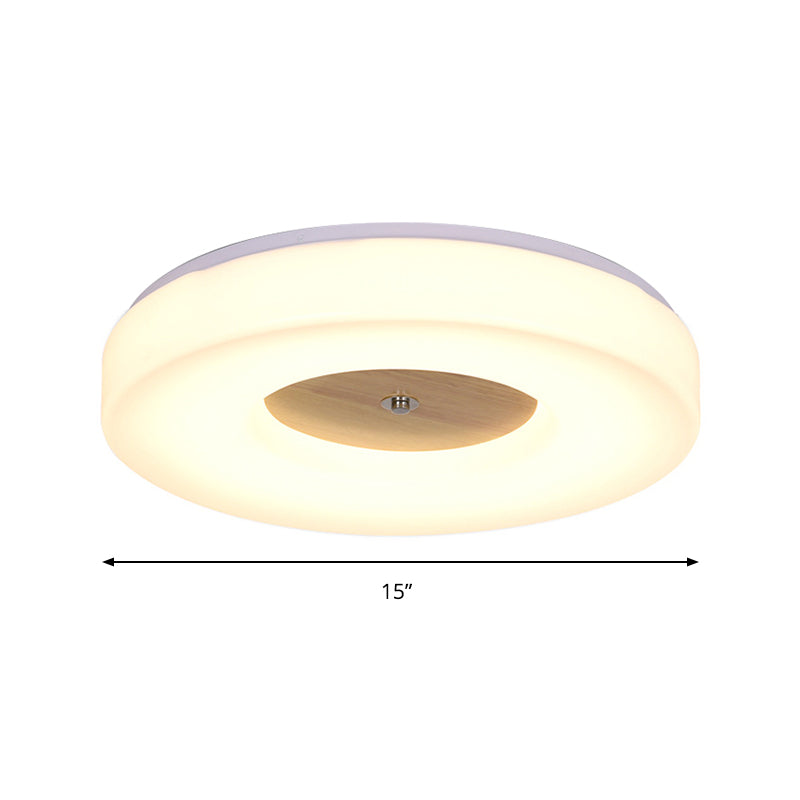 Simple Concentric Circle Flush Ceiling Light Wood and Acrylic 8 "/13" /15 "/19" Wide Led Ceiling Lamp for Dining Room-Warm