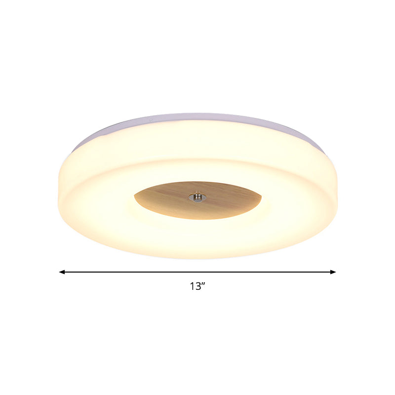 Simple Concentric Circle Flush Ceiling Light Wood and Acrylic 8 "/13" /15 "/19" Wide Led Ceiling Lamp for Dining Room-Warm