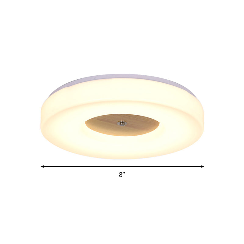 Simple Concentric Circle Flush Ceiling Light Wood and Acrylic 8 "/13" /15 "/19" Wide Led Ceiling Lamp for Dining Room-Warm