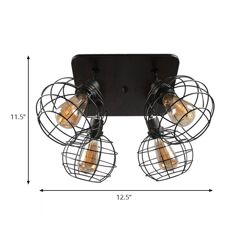 Global Cage Metal Semi Flush Mount Ceiling Light Industrial Style 4/6 Lights Dining Room Ceiling Light in Black