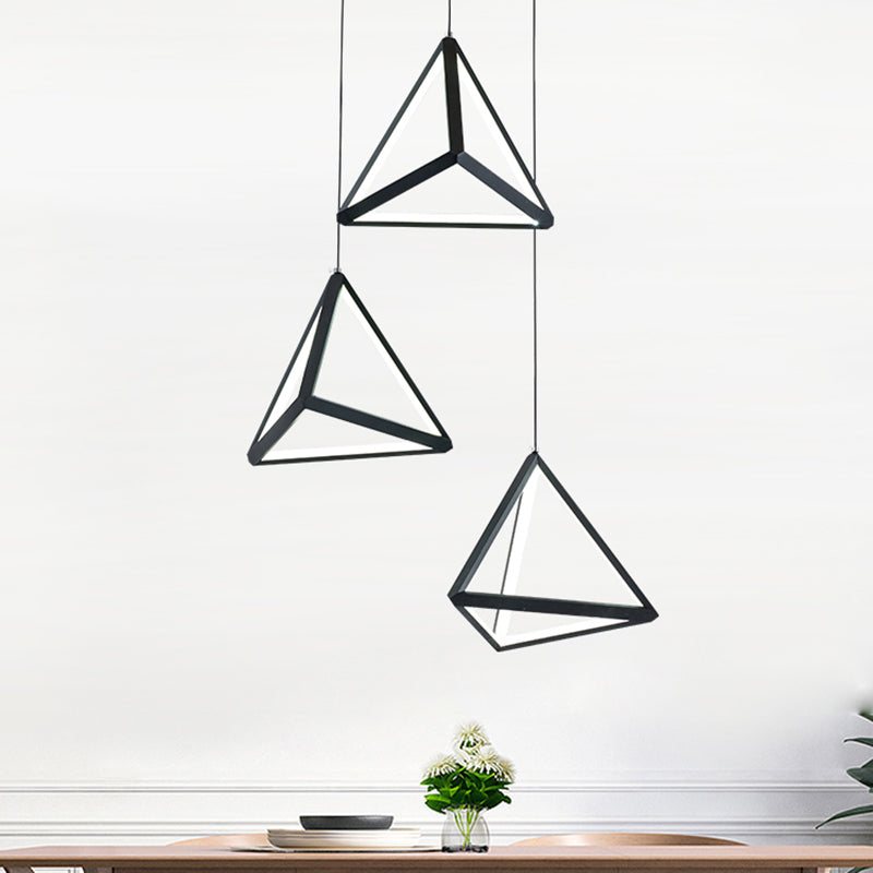 3 Lights Dining Room Cluster Pendant with Pyramid Acrylic Shade Black Hanging Ceiling Light in Warm/White Light