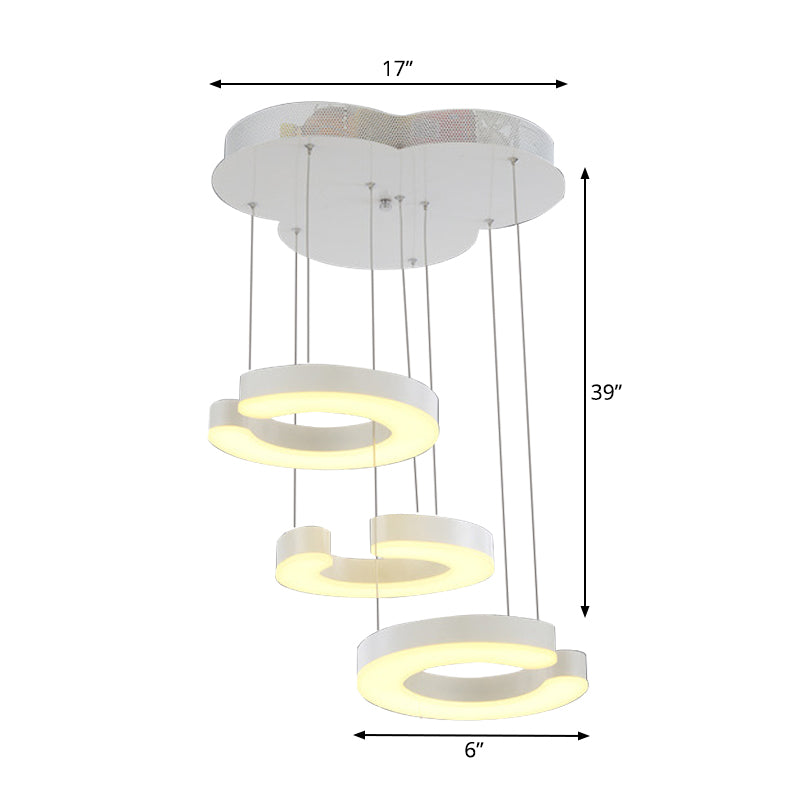 Kit de lumière suspendue en forme de C LED minimaliste LED Plafond de plafond blanc en lumière chaude / blanc avec une verrière rond / linéaire