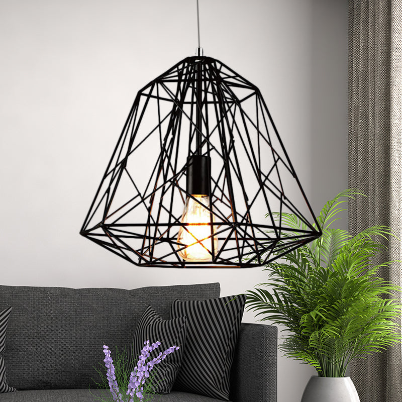 1 Kopfdecke Hanging Light Retro Style Geometrische Käfig Schatten Metallsuspensionslampe in Schwarz/Weiß