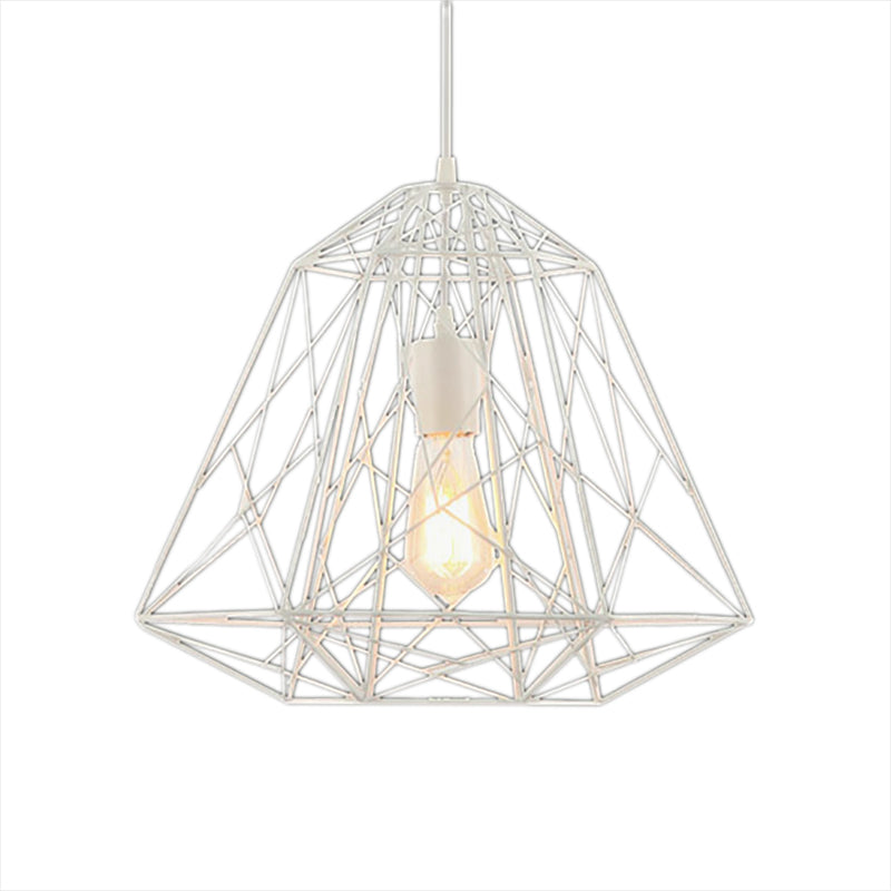 1 hoofd plafond hangend licht retro stijl geometrische kooi schaduw metalen suspensielamp in zwart/wit