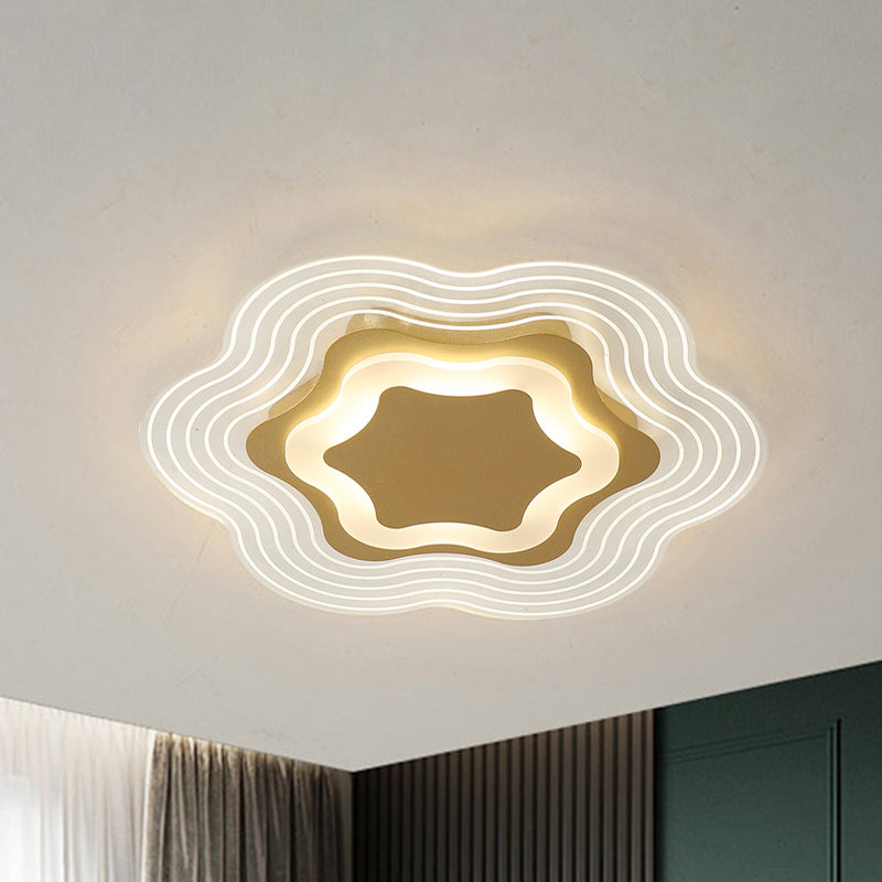 Floral Acrylic Ceiling Lighting Minimalist LED Gold Flush Light Fixture in Warm/White Light