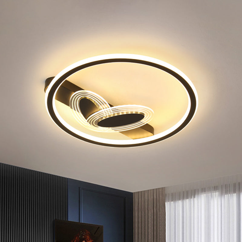 Acryloval und Kreis Flush Leuchte Moderne LED Flush Mount Lighting in Schwarz/Gold