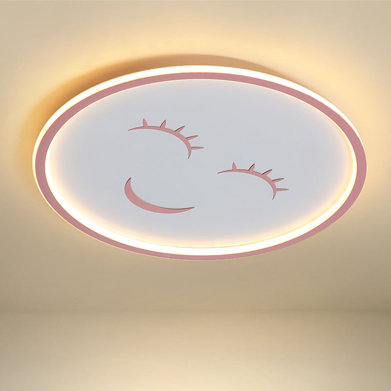 Acrylic Smiling Face Ceiling Light Fixture Cartoon LED Flush Mount lamp in Pink, Warm/White Light