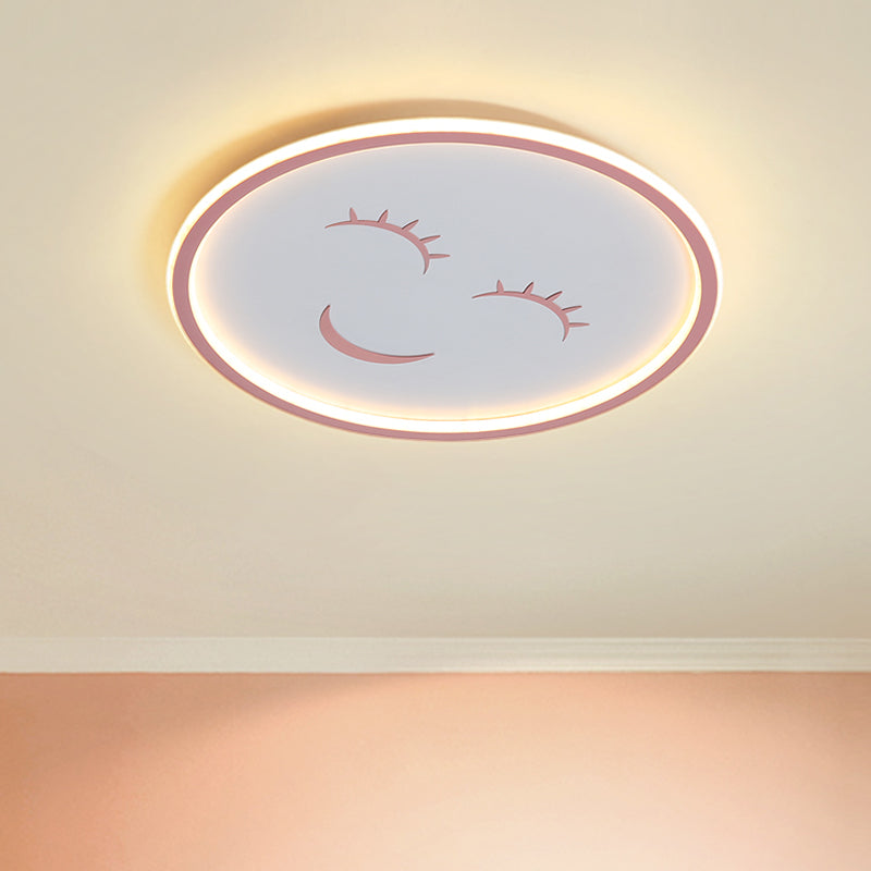 Acrylic Smiling Face Ceiling Light Fixture Cartoon LED Flush Mount lamp in Pink, Warm/White Light