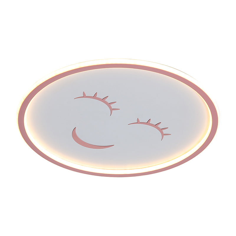 Acrylic Smiling Face Ceiling Light Fixture Cartoon LED Flush Mount lamp in Pink, Warm/White Light