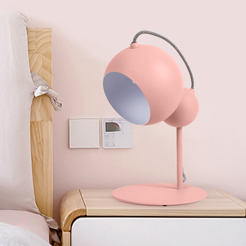 Pink/Yellow/Green Globe Table Lamp Modernist 1 Light Metallic Reading Light with Adjustable Shade for Bedroom