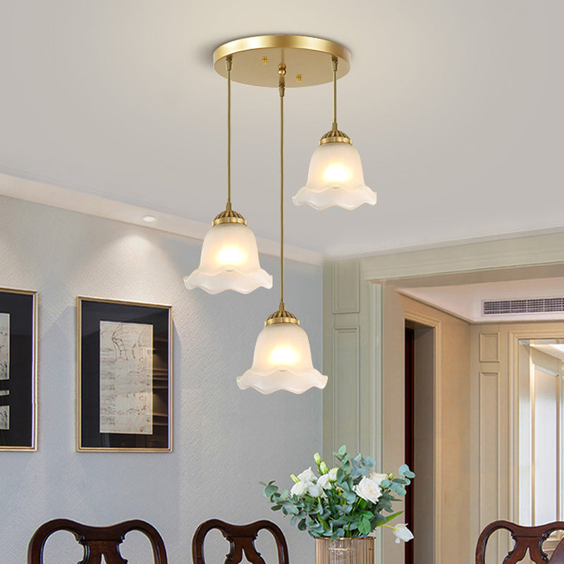 Floral Dining Room Cluster Custant Classic Glassled Glass 3 Bulbs Gold Suspension Lighting Freet