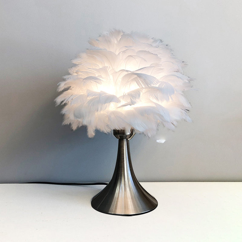 Tree-Like Reading Light Contemporary Feather Grey/White LED Night Table Lamp for Study Room