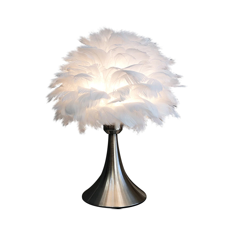 Tree-Like Reading Light Contemporary Feather Grey/White LED Night Table Lamp for Study Room