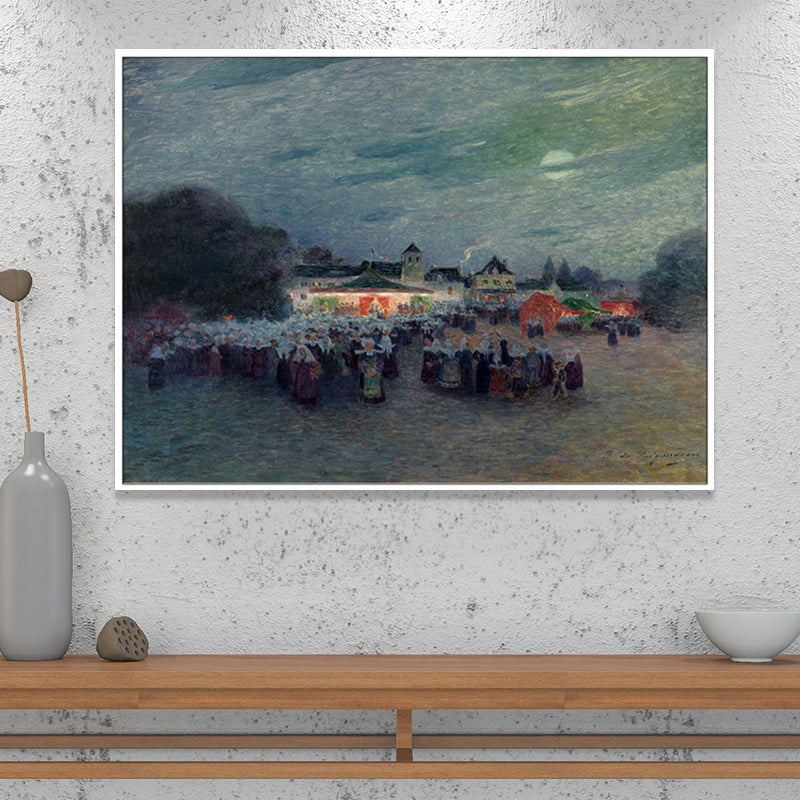 Oil Painting Night Fairs Canvas Art for House Interior, Blue-Grey, Textured Surface