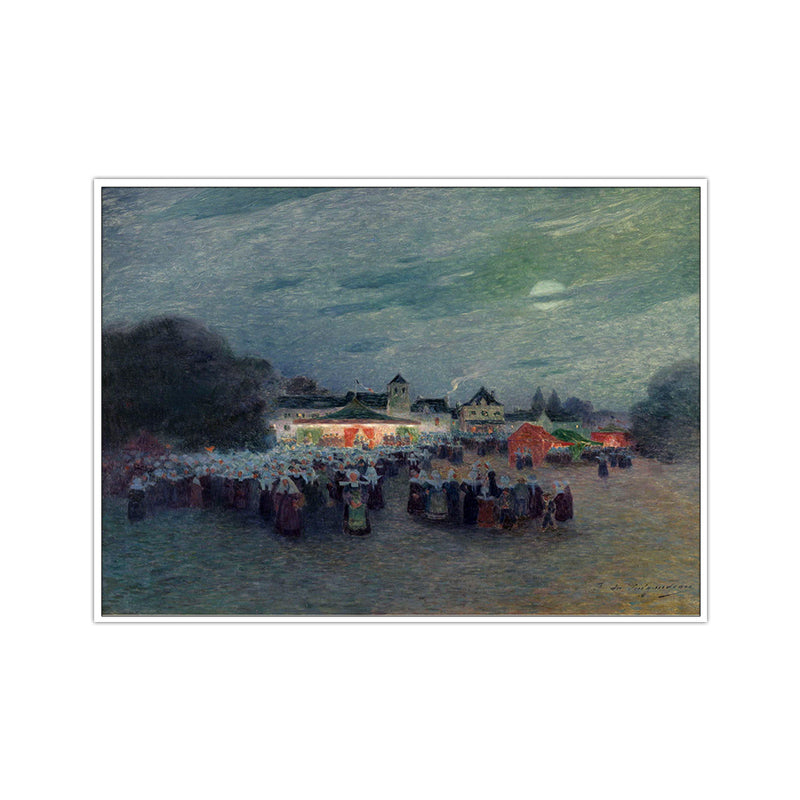 Oil Painting Night Fairs Canvas Art for House Interior, Blue-Grey, Textured Surface